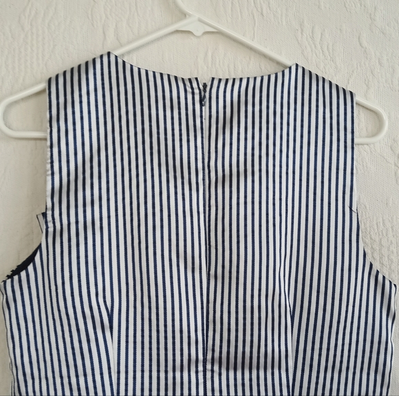 Banana Republic Navy Blue and White Pin Striped Satin Mini Dress With Bow Detail - Picture 8 of 12